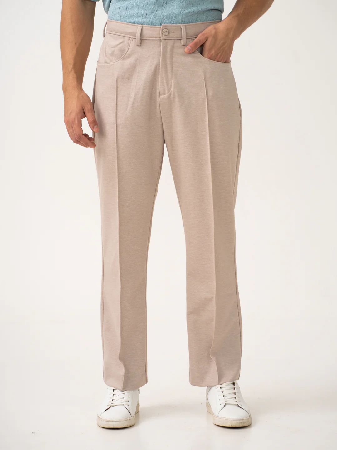 Tofu Beige Relaxed Fit Korean Pintuck Pants - Image 6