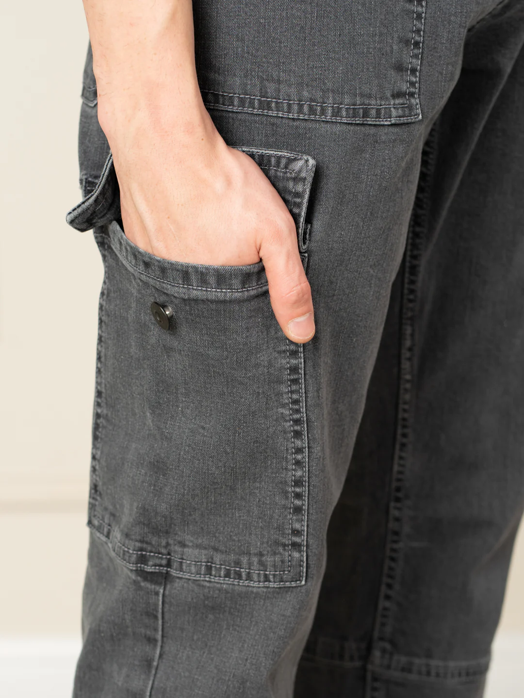Trail Grey Relaxed Fit Denim Cargos - Image 4