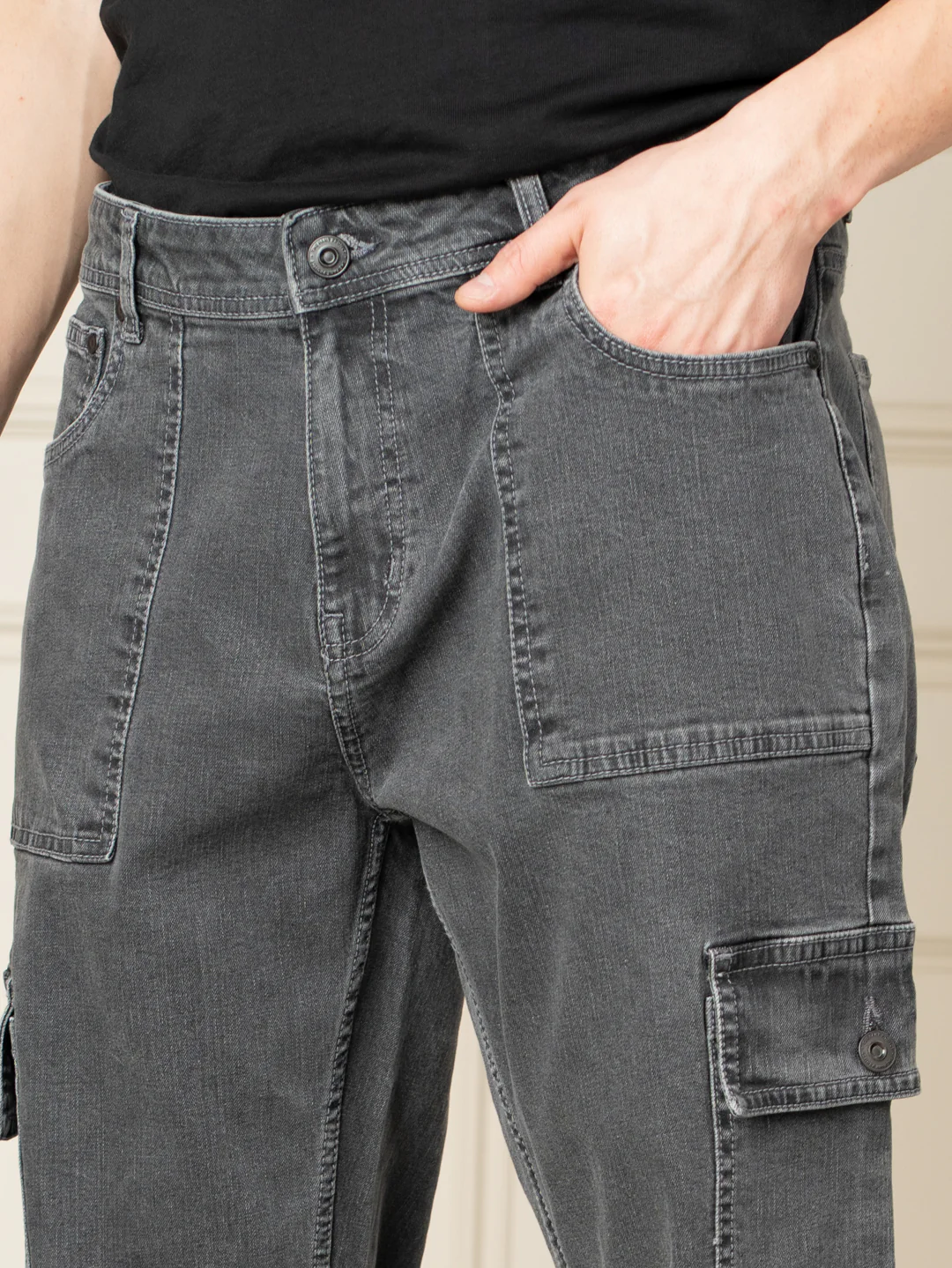 Trail Grey Relaxed Fit Denim Cargos - Image 5