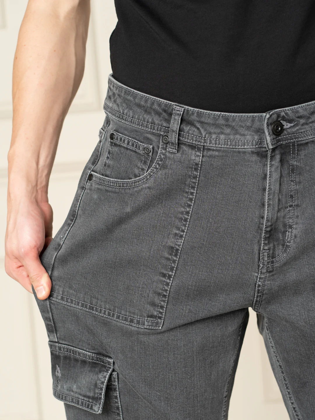 Trail Grey Relaxed Fit Denim Cargos - Image 7