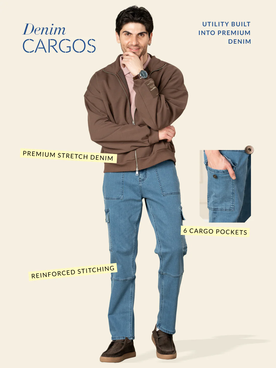 Trek Blue Relaxed Fit Denim Cargos - Image 3