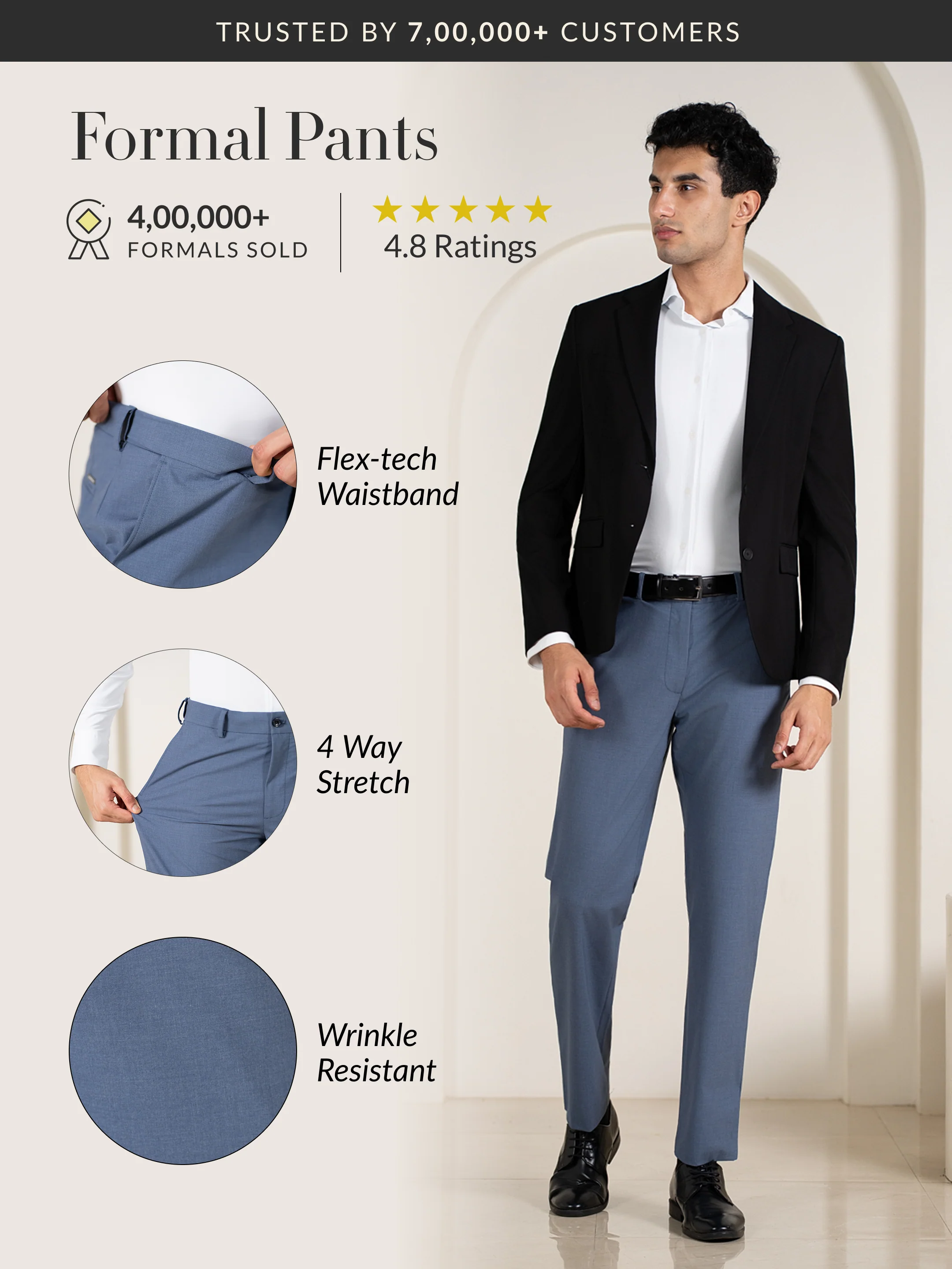True Blue Relaxed Fit Stretch Formal Pants - Image 2