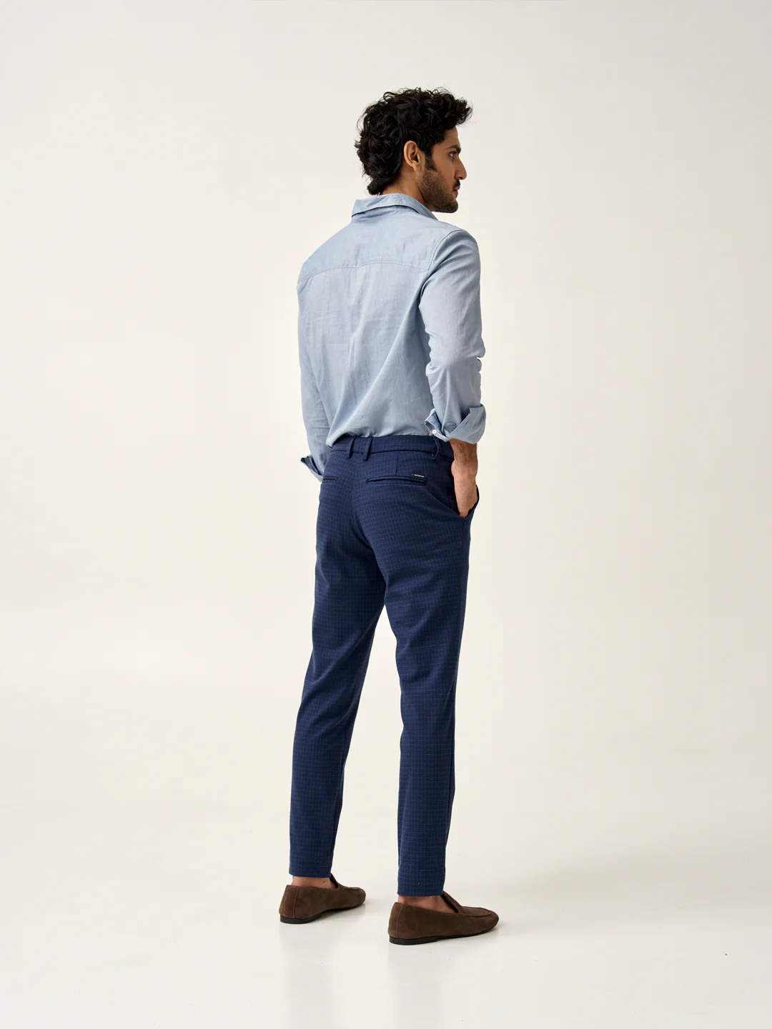 Udaipur Blue Checks Slim Fit Power Stretch Pants - Image 5