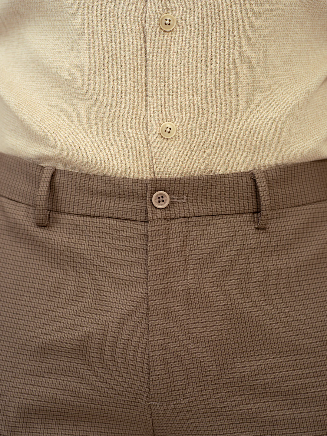 Umber Brown Micro Checks Stretch Formal Pants - Image 5