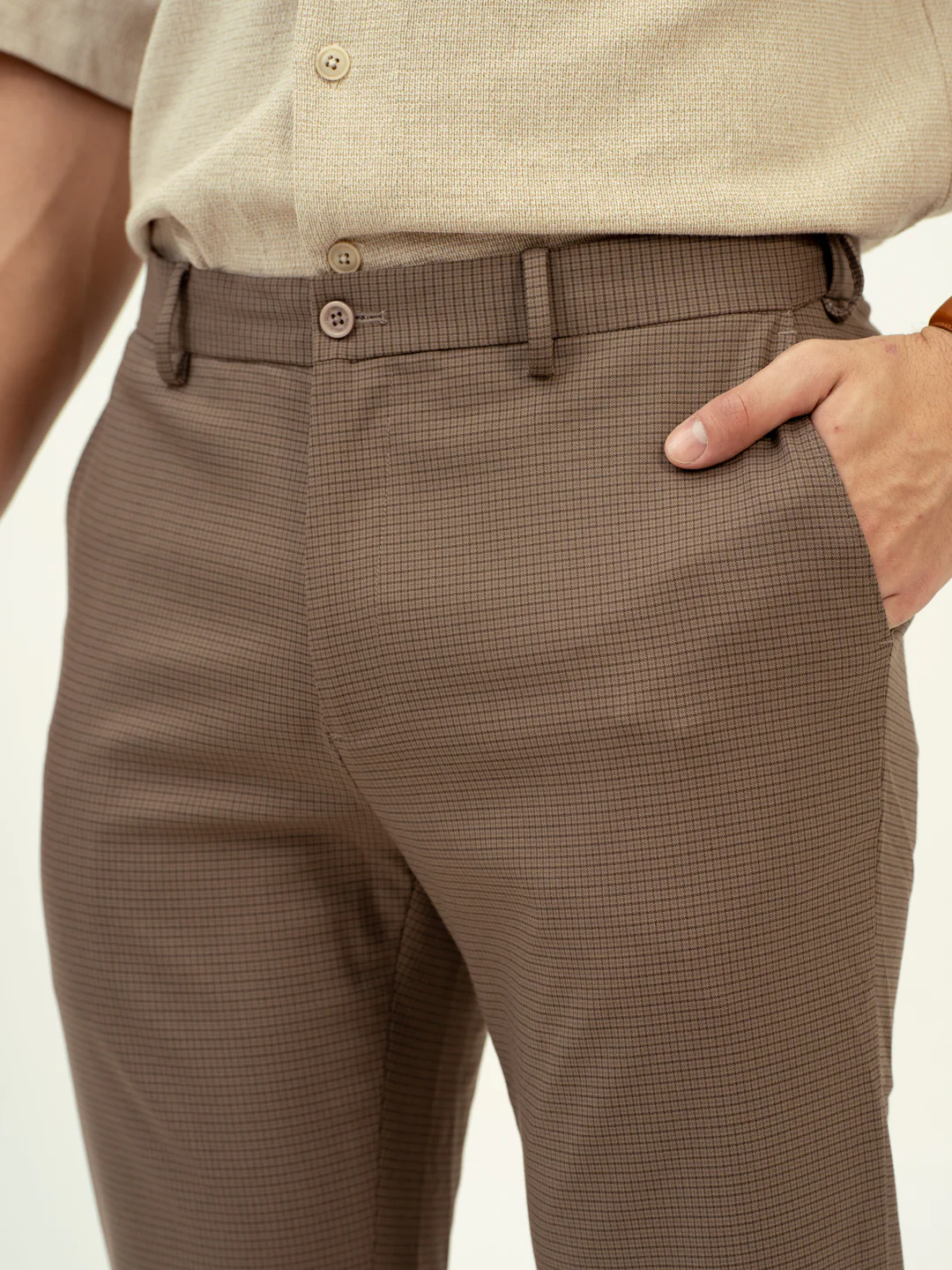 Umber Brown Micro Checks Stretch Formal Pants - Image 7