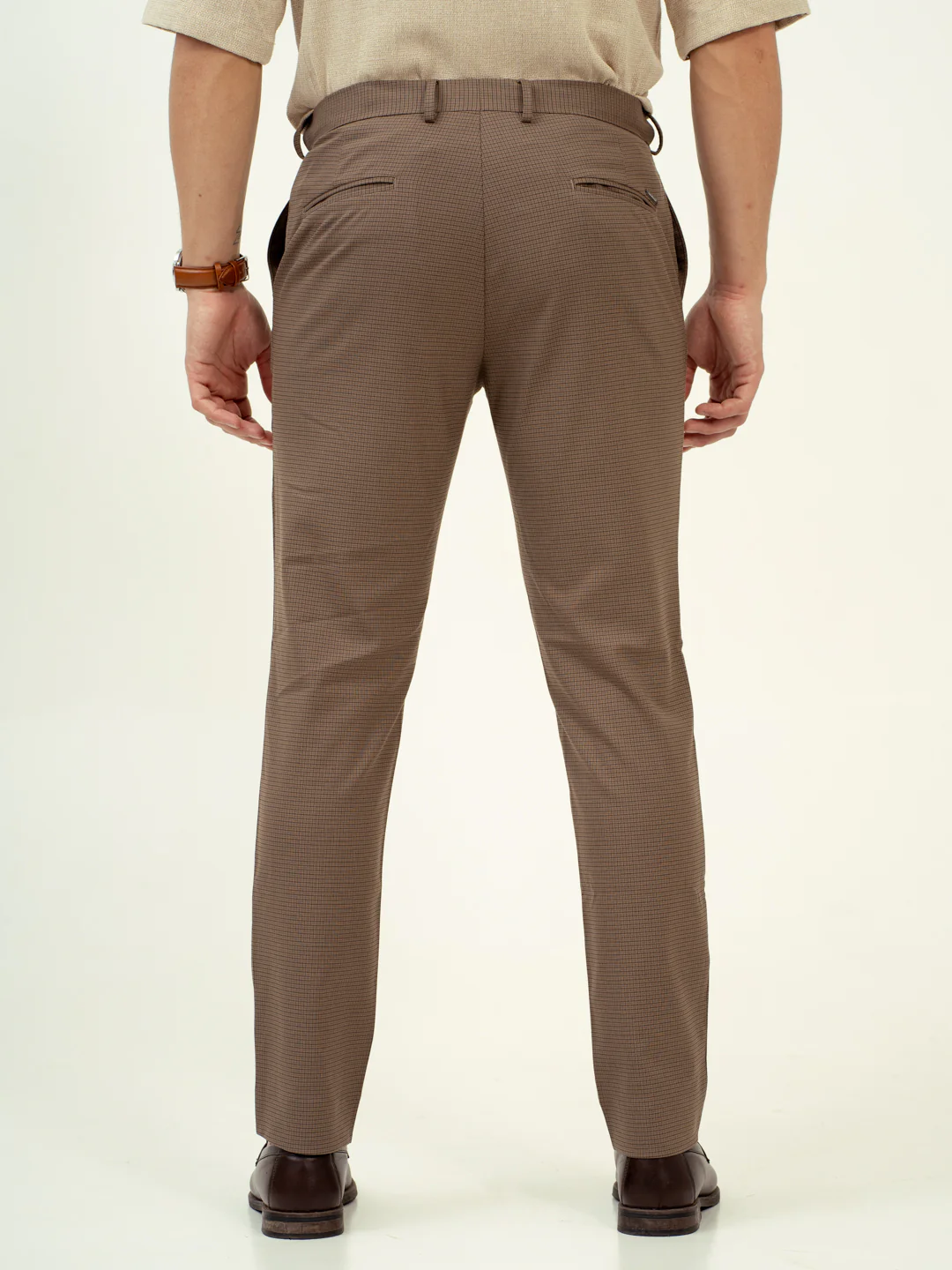 Umber Brown Micro Checks Stretch Formal Pants - Image 8