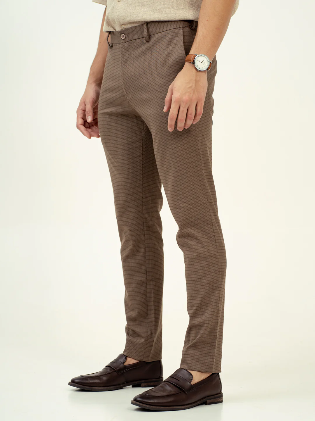 Umber Brown Micro Checks Stretch Formal Pants - Image 9