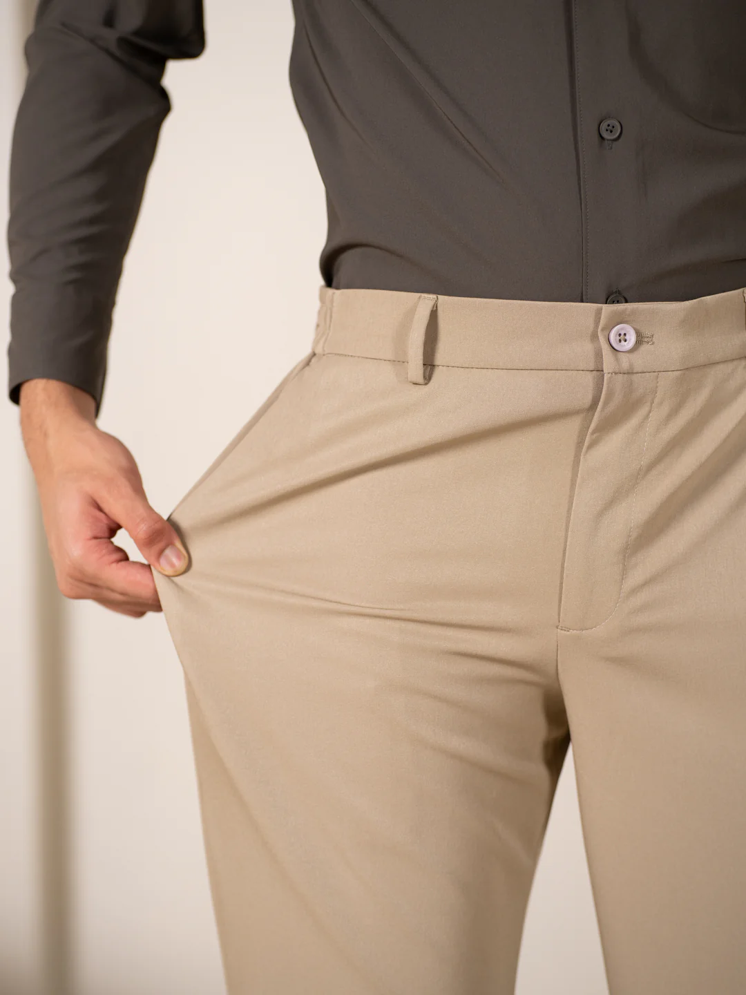 Uncommon Beige 247 Relaxed Fit Smart Formal Trousers - Image 3