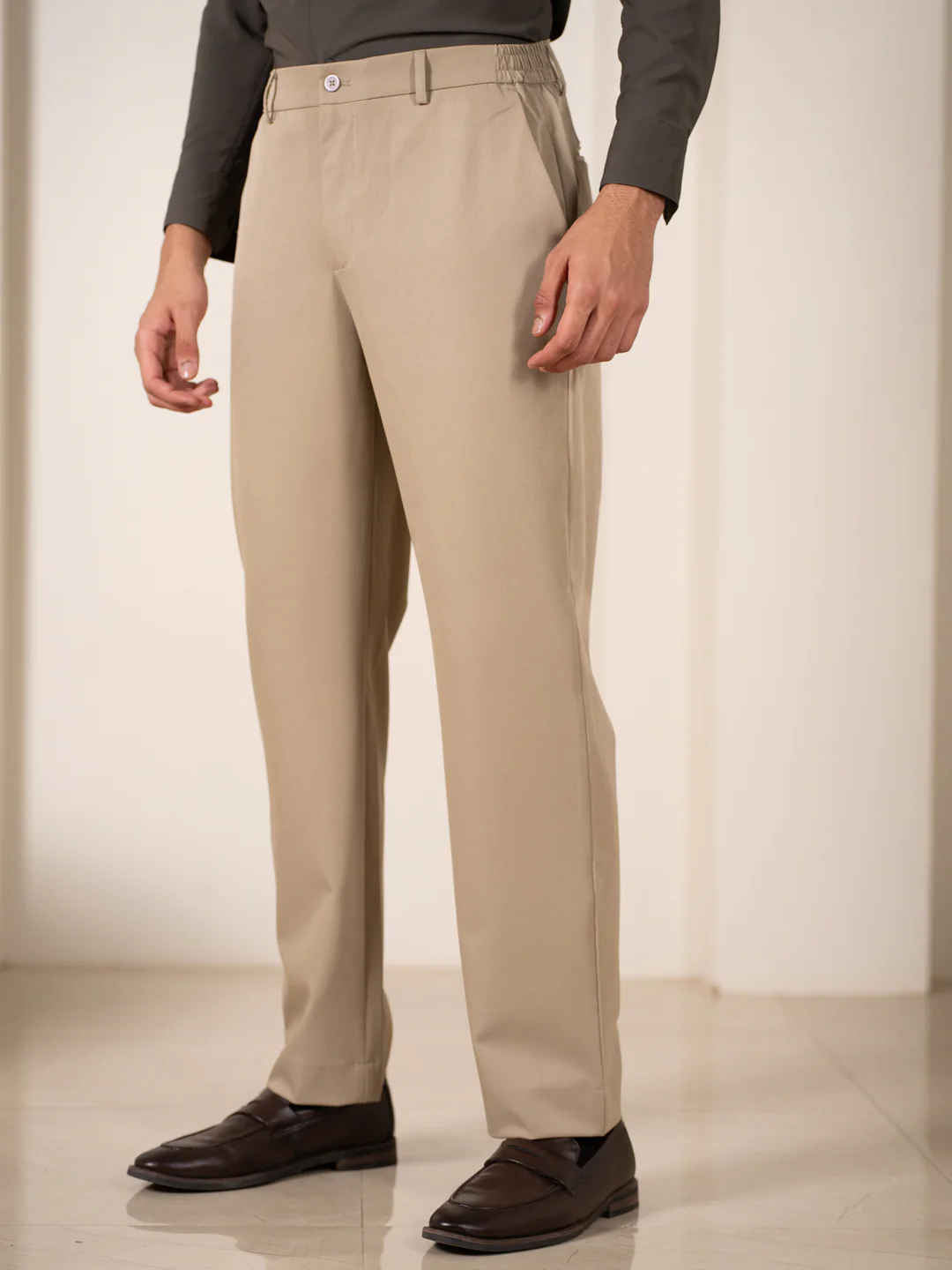 Uncommon Beige 247 Relaxed Fit Smart Formal Trousers - Image 8