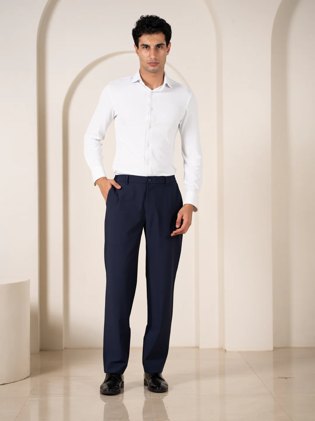 Uplift Navy 247 Relaxed Fit Smart Formal Trousers - Image 5