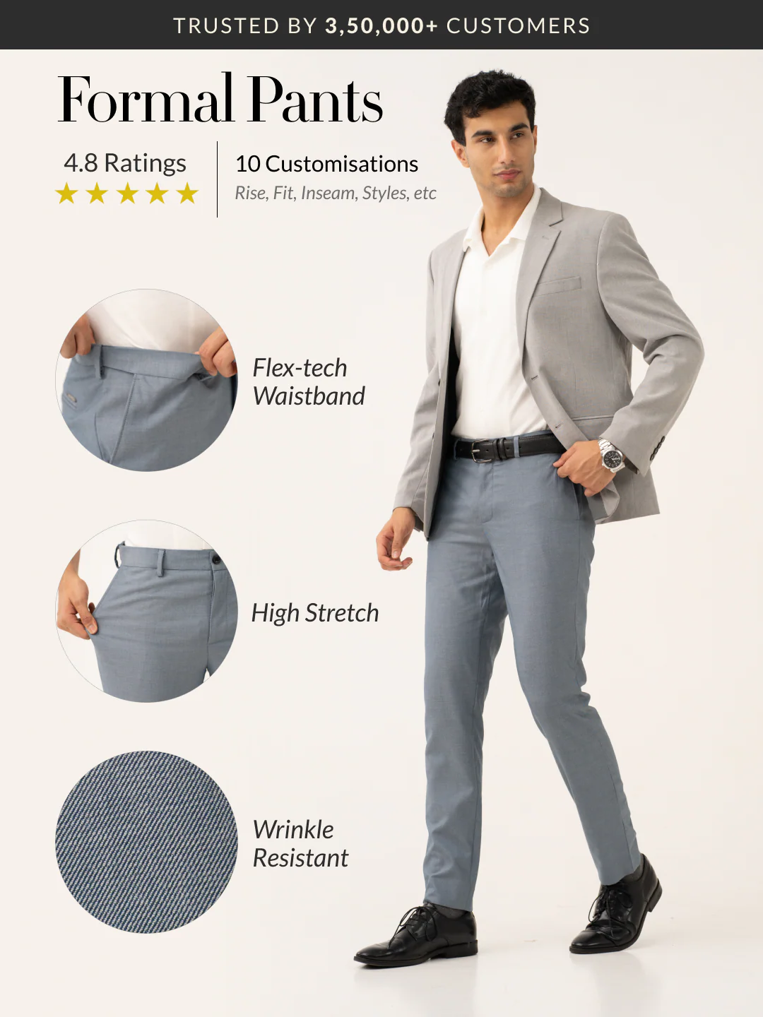Vail Blue Twill Stretch Formal Pants - Image 2