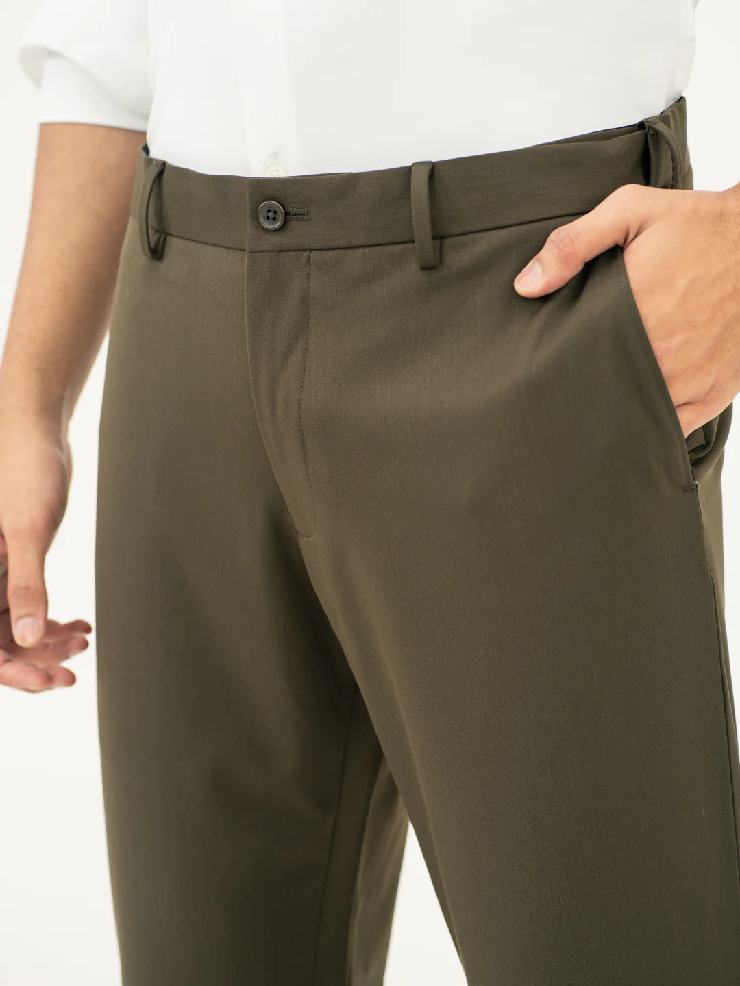 Verdant Olive Water Repellent Relaxed Fit Stretch Formal Pants - Image 11