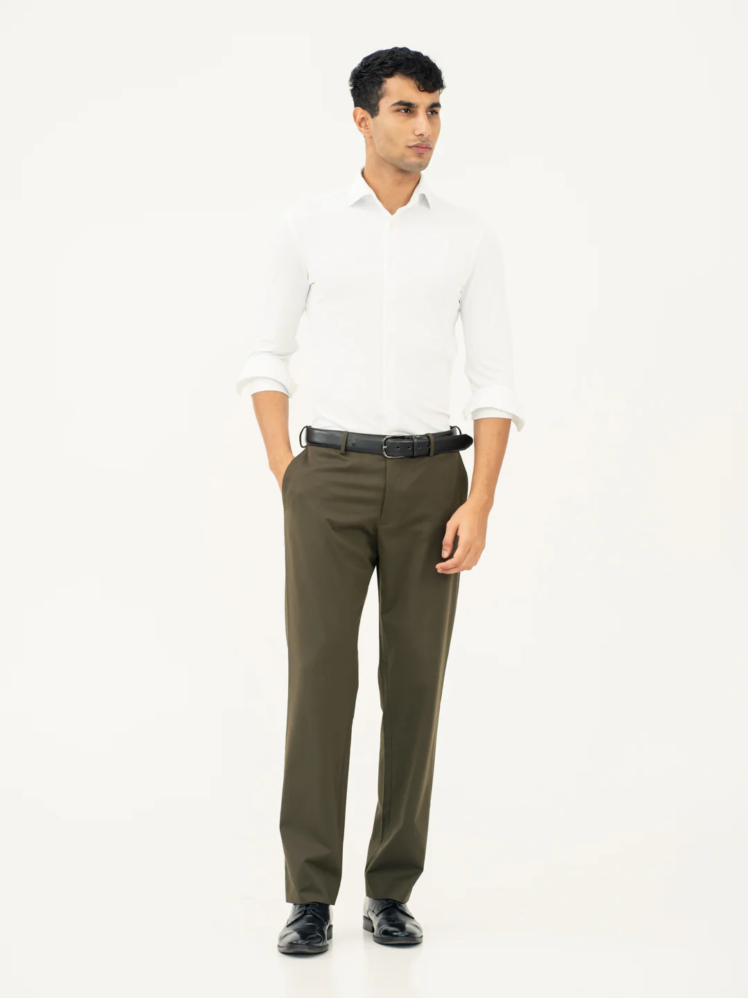 Verdant Olive Water Repellent Relaxed Fit Stretch Formal Pants - Image 2