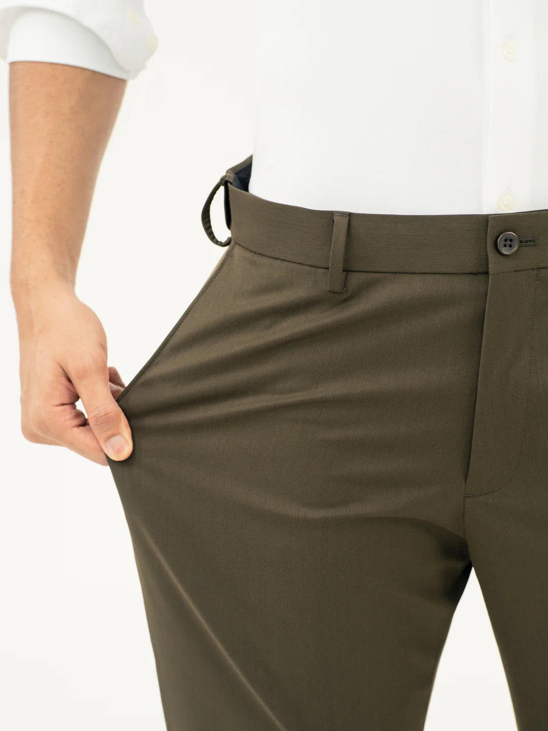 Verdant Olive Water Repellent Relaxed Fit Stretch Formal Pants - Image 4
