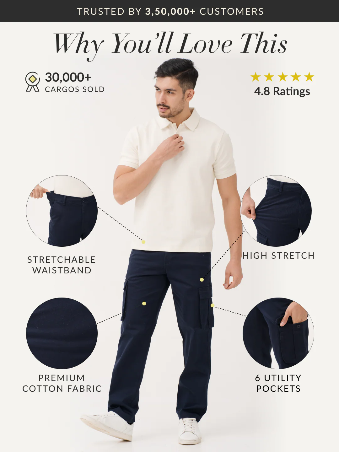 Villa Blue Relaxed Fit Stretch Cargo Pants - Image 2