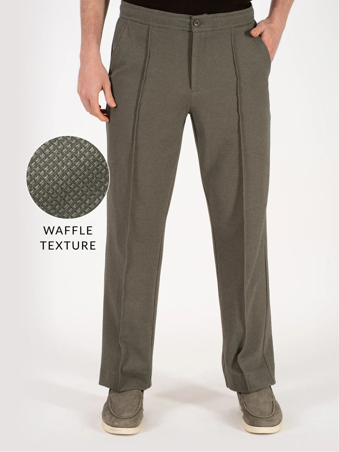 Viren Green Relaxed Fit Power Stretch Korean Pintuck Pants - Image 2