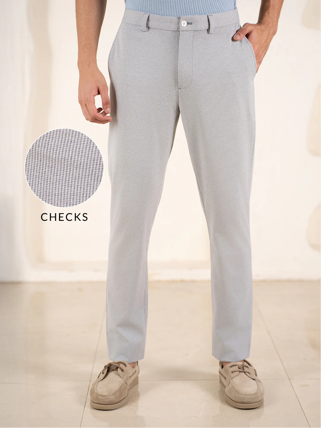 Visual Grey Houndstooth Slim Fit Power Stretch Pants - Image 2
