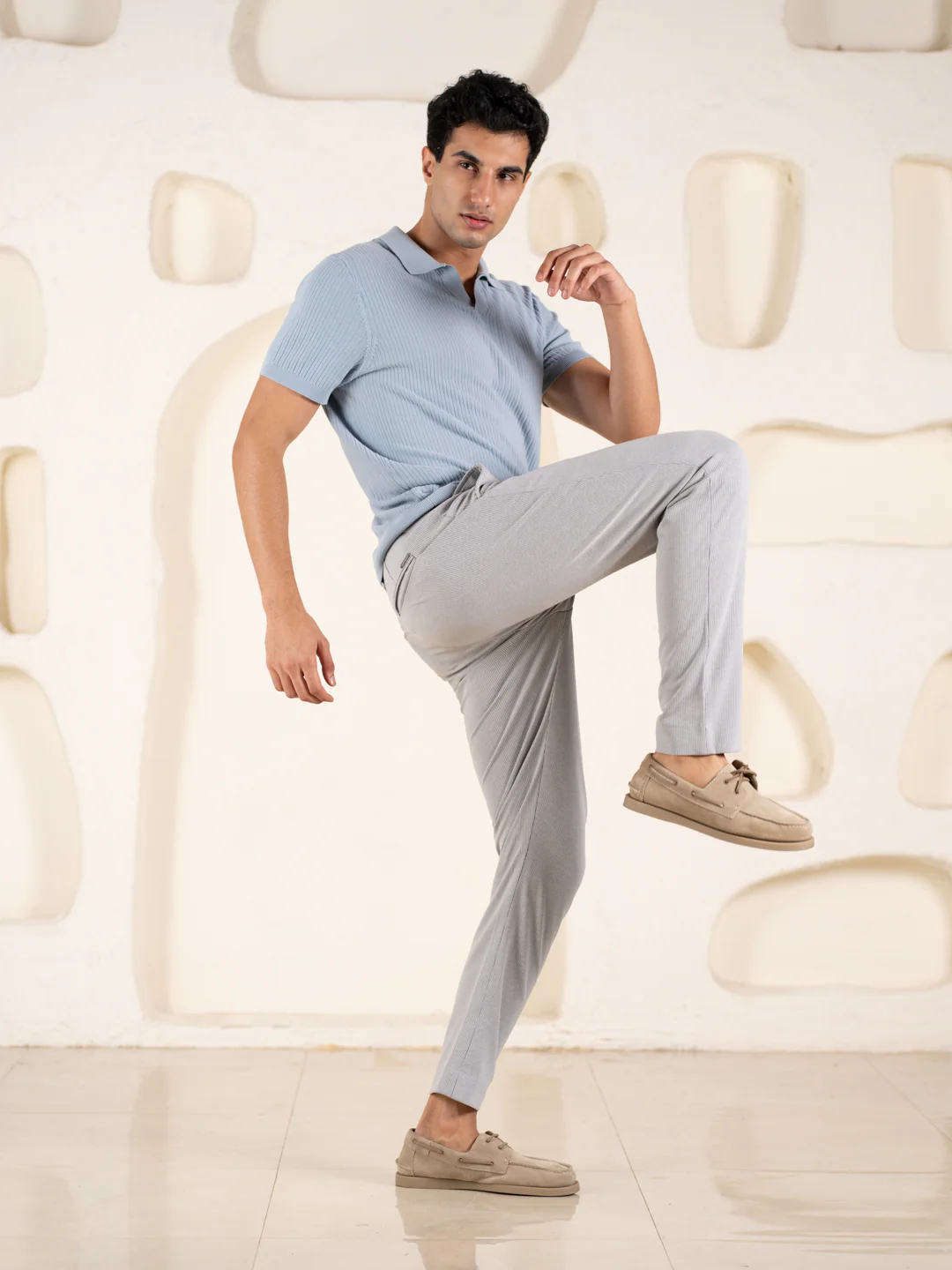 Visual Grey Houndstooth Slim Fit Power Stretch Pants - Image 3