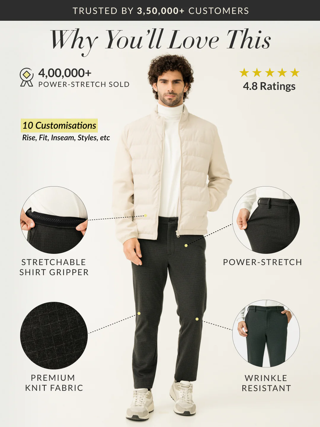 Volcanic Black Checks Power-Stretch Pants - Image 2