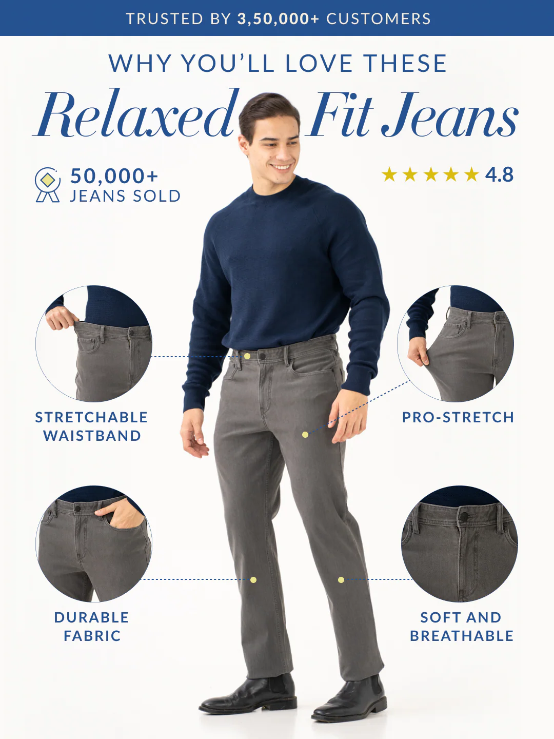 Voyager Grey Pro-Stretch Relaxed Fit Jeans - Image 3