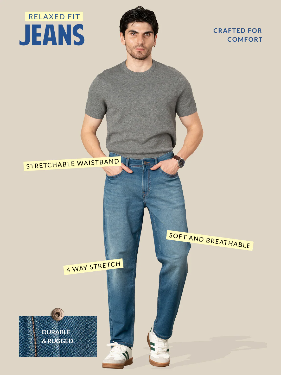 Walking Blue Tinted Relaxed Fit Jeans - Image 3