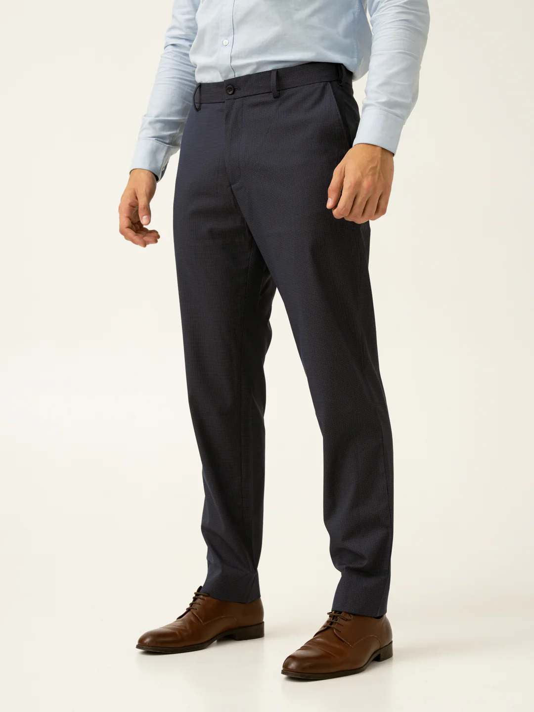 Whale Blue Mini Checks Relaxed Fit Stretch Formal Pants - Image 10