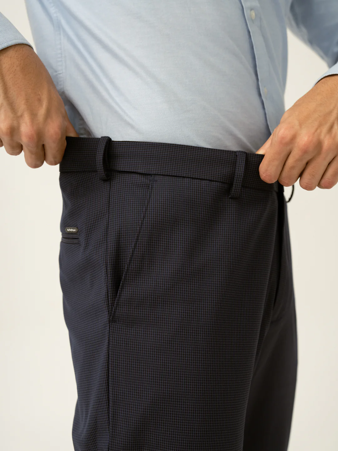 Whale Blue Mini Checks Relaxed Fit Stretch Formal Pants - Image 4