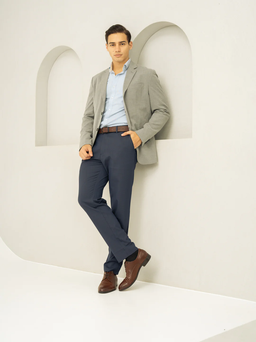 Whale Blue Mini Checks Relaxed Fit Stretch Formal Pants - Image 6