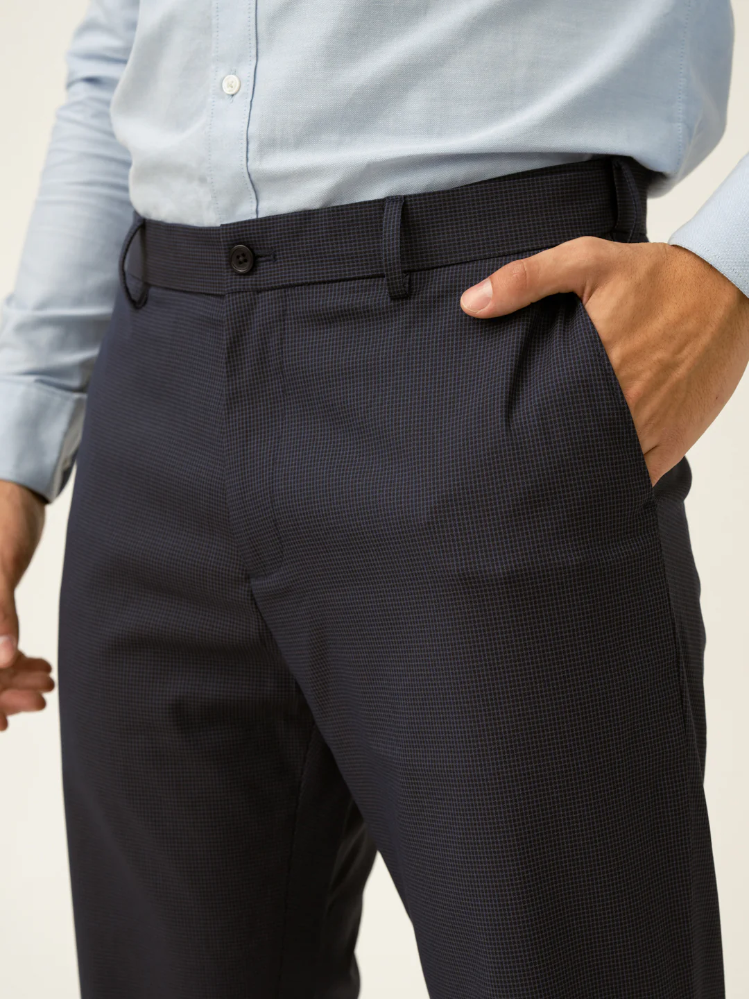 Whale Blue Mini Checks Relaxed Fit Stretch Formal Pants - Image 7