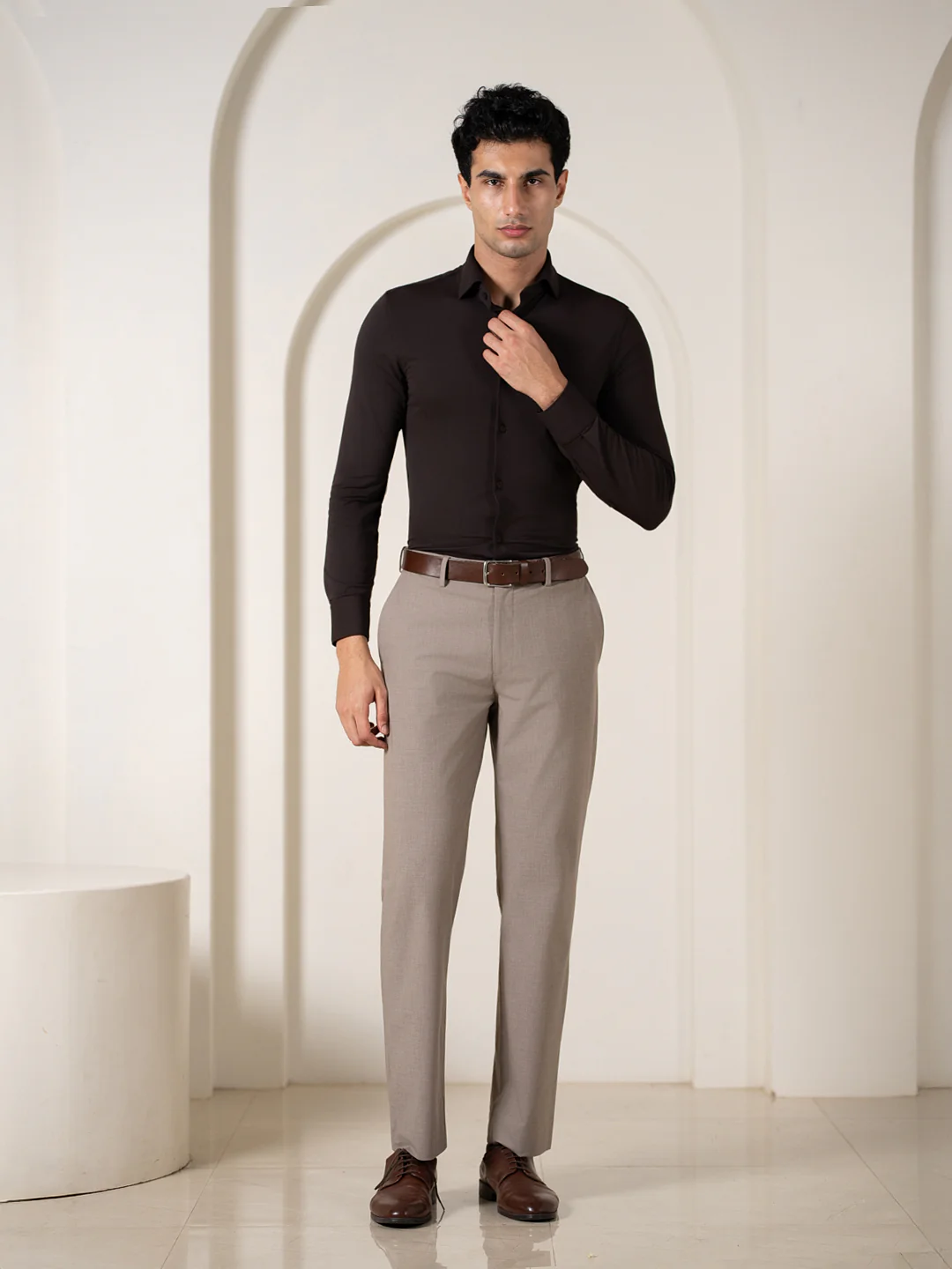 Whispering Khaki Melange Stretch Formal Pants - Image 2