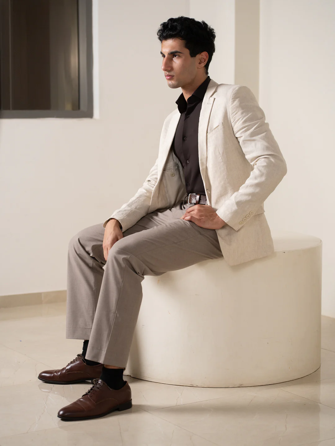 Whispering Khaki Melange Stretch Formal Pants - Image 6