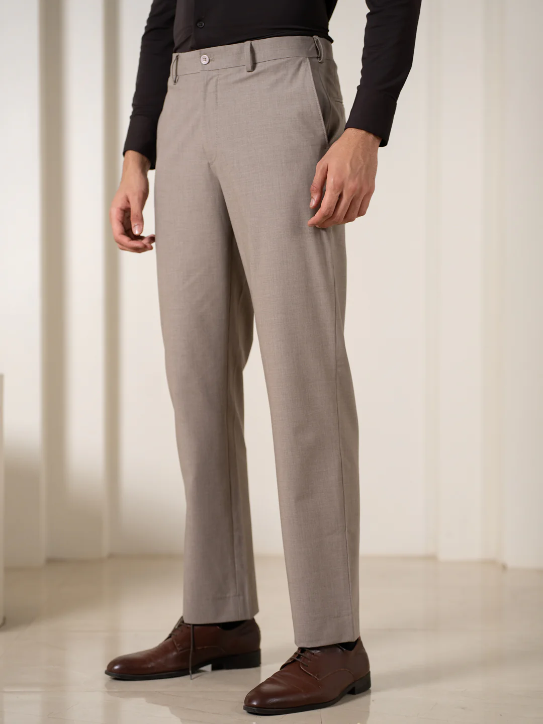 Whispering Khaki Melange Stretch Formal Pants - Image 8
