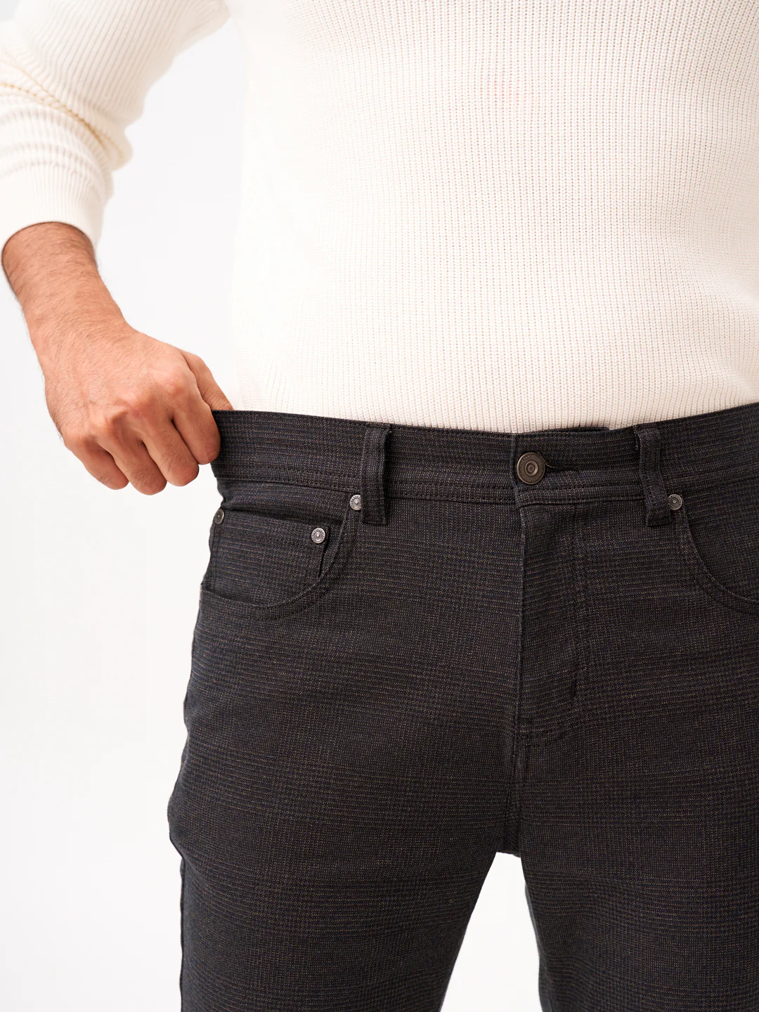 Wood Brown Checks Slim Fit Jeanos - Image 4