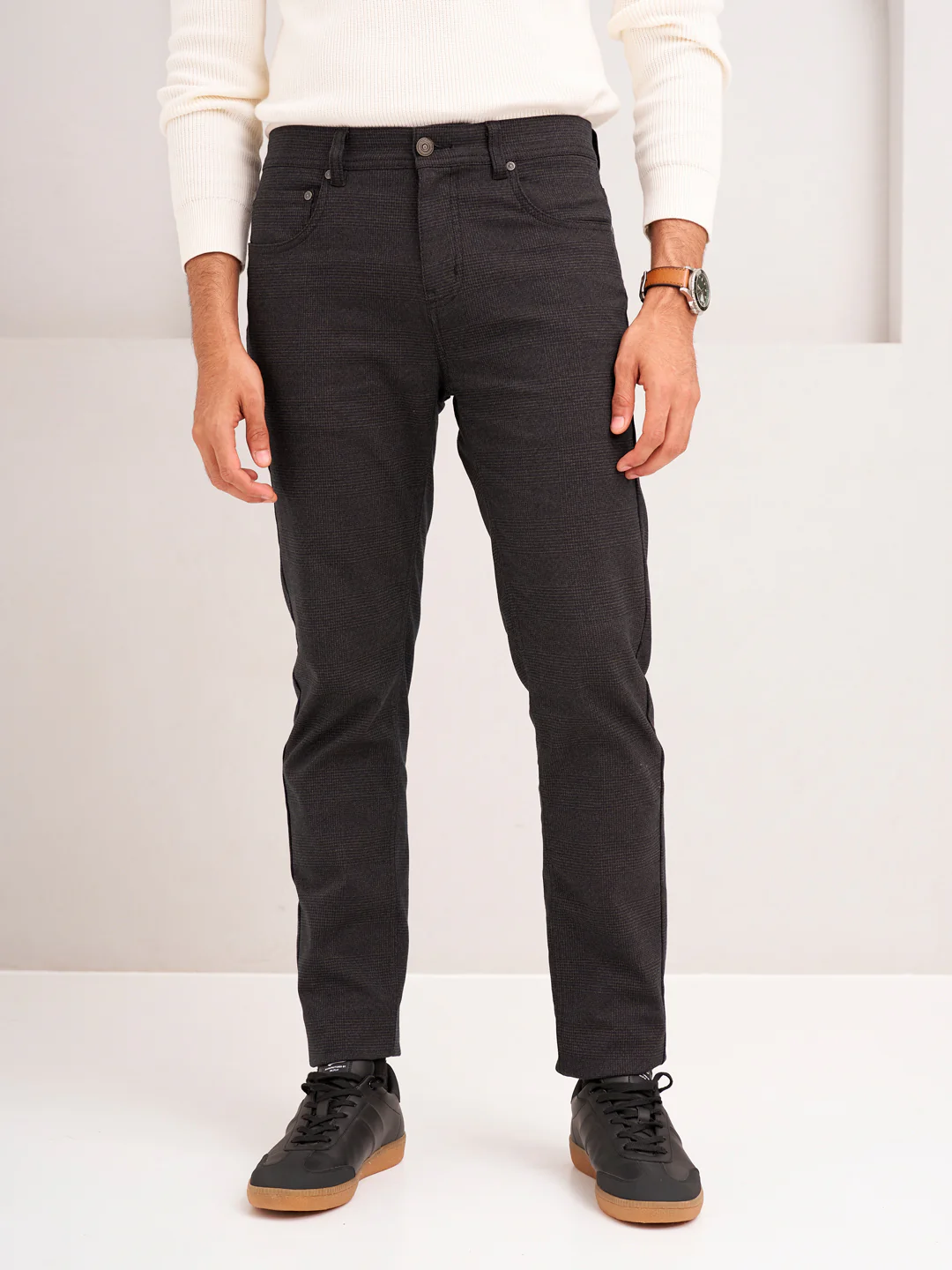 Wood Brown Checks Slim Fit Jeanos - Image 8